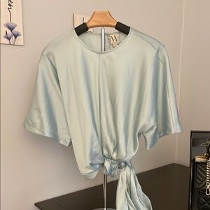 Soft Mint Blue/Green Tie-Front Top